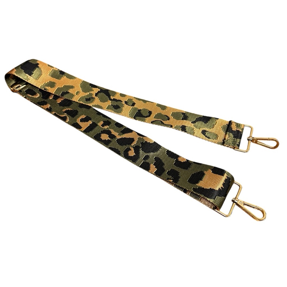 Ah-Dorned Bag Strap Green Leopard Adjustable Gold Swivel Hardware‎ Camo Like